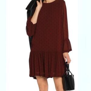 Ganni chocolate brown long sleeve mini Polka Dot Dress sz 38 US 6